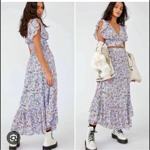 Free People 2pc set Multicolor Floral Ruffle Blouse and maxi skirt